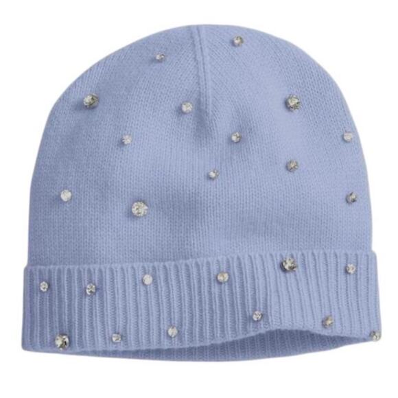 Brand New Cashmere Charter Club Women's One Size Blue Orchard Studded Beanie Hat - Picture 2 of 8